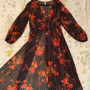 Open front maxi dress- navy blue and red